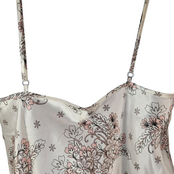 Morgan Taylor Satin Chemise White Pink Medium Lace Lingerie Adj Floral Nightie - Picture 5 of 8